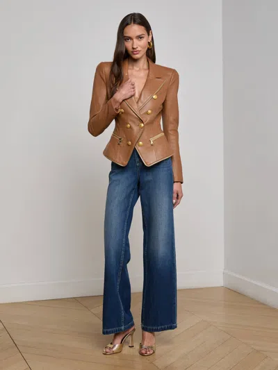 L Agence Ottilie Leather Blazer In Brown