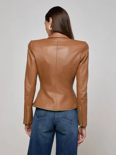 L Agence Ottilie Leather Blazer In Brown