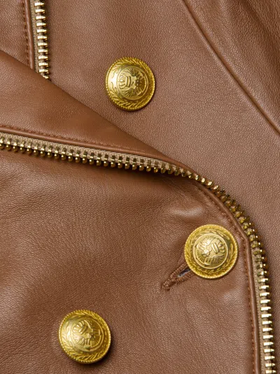 L Agence Ottilie Leather Blazer In Brown