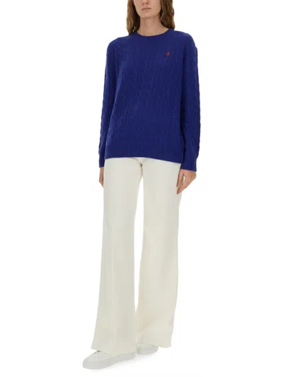Polo Ralph Lauren All-over Cable Knit Cashmere Blend Sweater In Blue