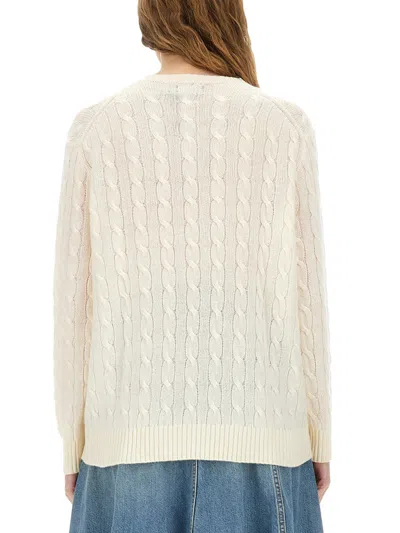 Polo Ralph Lauren Classic Cable Knit Sweater With Round Neckline And Ribbed Details In White