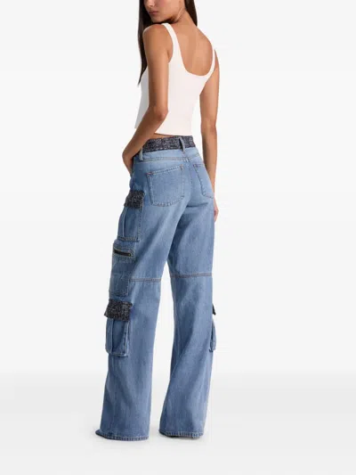 Alice And Olivia Cay Mid Rise Baggy Cargo Jeans In Celine Vintage In Blue