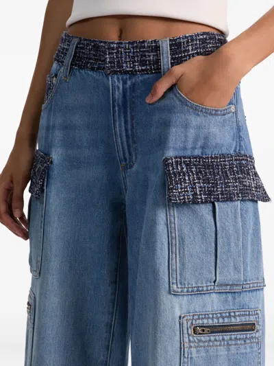 Alice And Olivia Cay Mid Rise Baggy Cargo Jeans In Celine Vintage In Blue