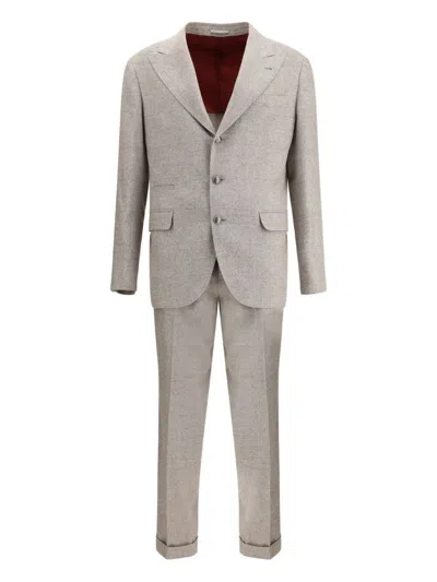 Brunello Cucinelli Peaked-lapel Check Suit In Gray