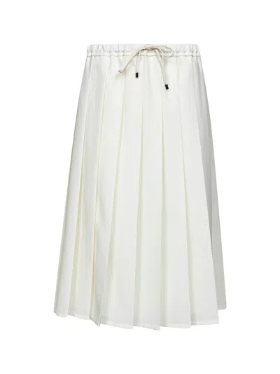 Brunello Cucinelli Women Ivory Canvas Pleated Track Skirt In White