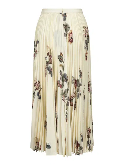 Etro Pleated Midi Skirt With Floral Print In Neutral