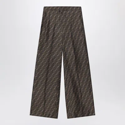 Fendi Brown Ff Silk Twill Trousers Women In Brown