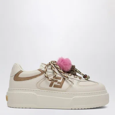 Fendi Match Low Top Platform In White Leather With Charm Women In White