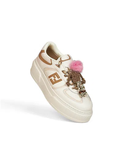 Fendi Match Low Top Platform In White Leather With Charm Women In Multi