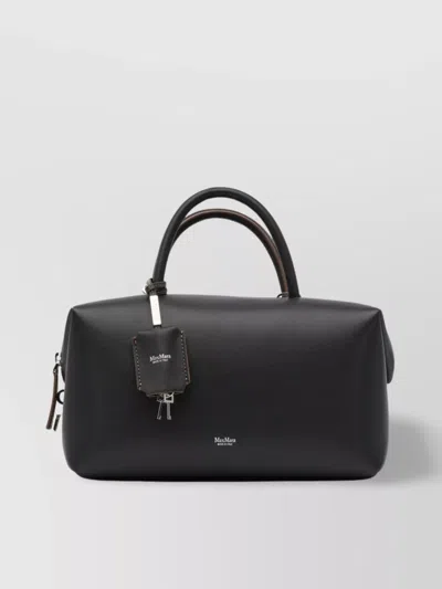 Max Mara Medium Natural Leather Bowler Bag In Black