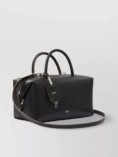 Max Mara Medium Natural Leather Bowler Bag In Black