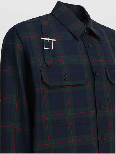Alexander Mcqueen Classic Tartan Shirt With Metal Buckle Detail And Relaxed Fit In Blue