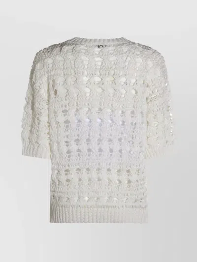 Brunello Cucinelli Textured Knit Crew Neck Sweater In White