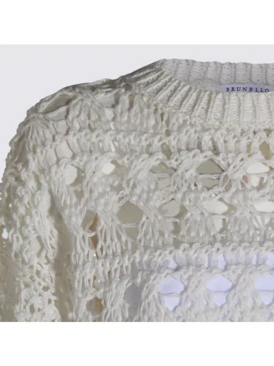Brunello Cucinelli Textured Knit Crew Neck Sweater In White