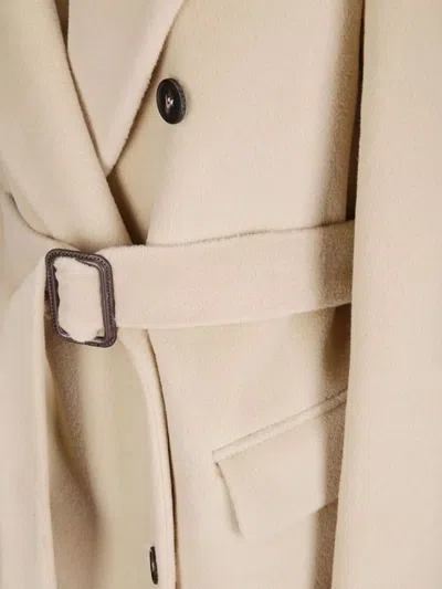 Tagliatore Double-breasted Wool Coat Belted Waist In Neutral