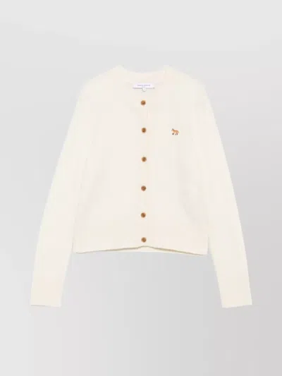 Maison Kitsuné Cardigan Wool Embroidered Detail In Neutral