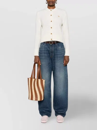 Maison Kitsuné Cardigan Wool Embroidered Detail In Neutral