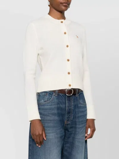 Maison Kitsuné Cardigan Wool Embroidered Detail In Neutral