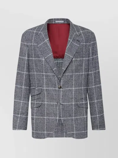 Brunello Cucinelli Deconstructed Wool Jacket Checked Pattern In Gray