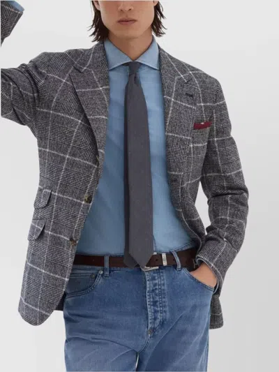 Brunello Cucinelli Deconstructed Wool Jacket Checked Pattern In Gray