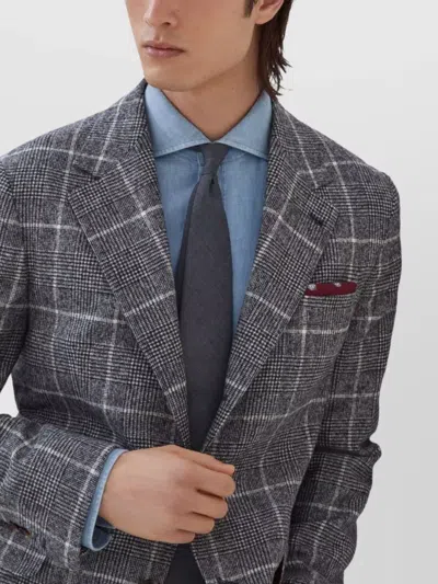 Brunello Cucinelli Deconstructed Wool Jacket Checked Pattern In Gray