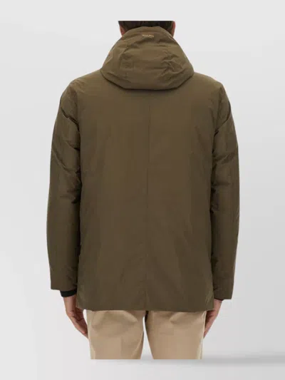 Woolrich Hooded Button-fastening Padded Jacket In Brown