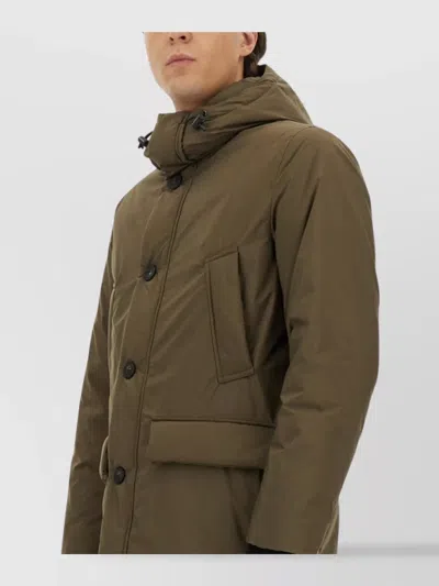 Woolrich Hooded Button-fastening Padded Jacket In Brown