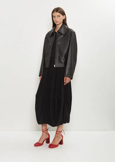 Lemaire Brown Boxy Leather Blouson Jacket In Black