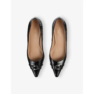Lk Bennett Jen Croc Embossed Pointed Toe Pump In Black