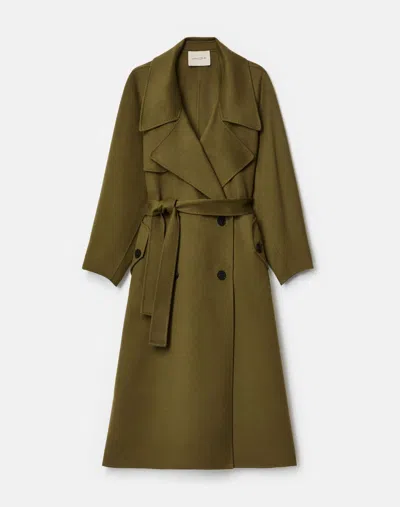 Lafayette 148 New York Oversize Belted Double Face Cashmere Trench Coat In Green