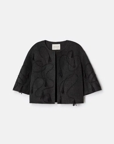 Lafayette 148 Hand Embroidered Tassel Wool-cashmere Double Face Jacket In Black