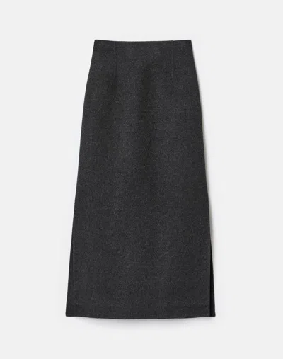Lafayette 148 Wool-cashmere Double Face High Waisted Midi Skirt In Gray