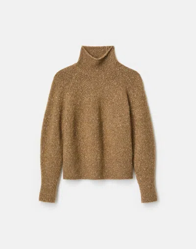 Lafayette 148 Lofty Alpaca Wool Cotton Donegal Turtleneck Sweater In Brown