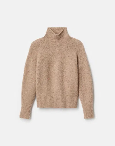 Lafayette 148 Lofty Alpaca Wool Cotton Donegal Turtleneck Sweater In Brown