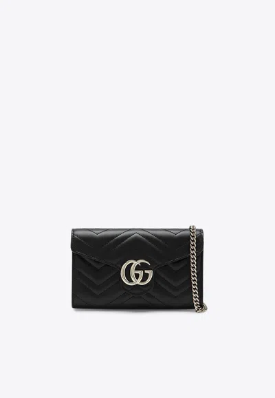 Gucci Shoulder Bag Chevron Pattern Chain Strap In Black
