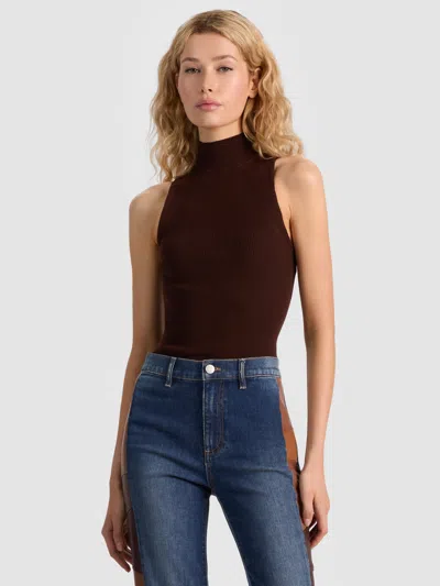 Alice And Olivia Darcey Ribbed Tank In Brown