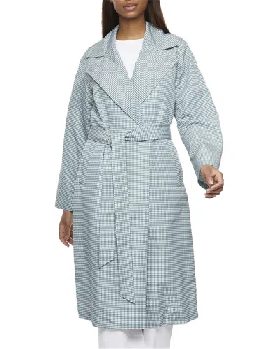 Bernardo Houndstooth Belted Long Rain Coat In Blue