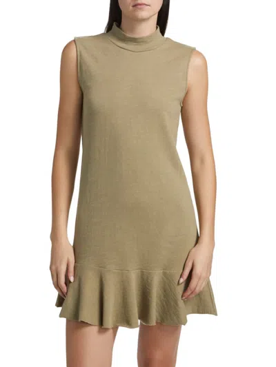 Atm Anthony Thomas Melillo Heavy Slub Jersey Turtleneck Mini Dress In Faded Army In Green