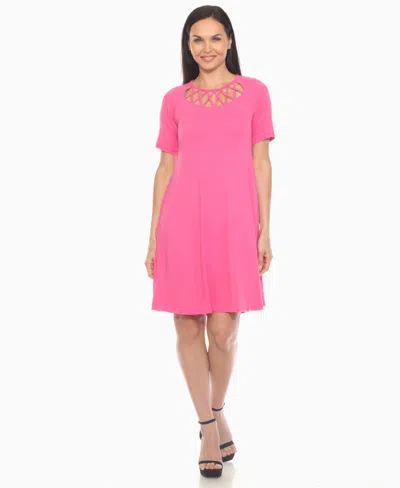 White Mark Women's Criss Cross Neckline A-line Dress In Pink