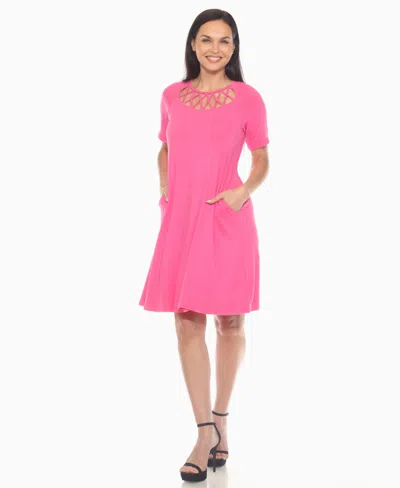 White Mark Women's Criss Cross Neckline A-line Dress In Pink