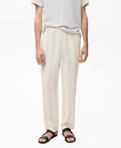 Mango Men's Linen Elastic Waistband Pants In White