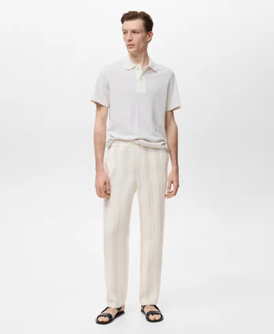 Mango Men's Linen Elastic Waistband Pants In White