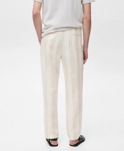 Mango Men's Linen Elastic Waistband Pants In White