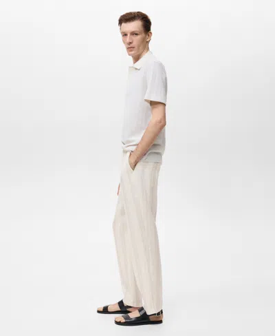 Mango Men's Linen Elastic Waistband Pants In White