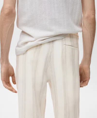 Mango Men's Linen Elastic Waistband Pants In White