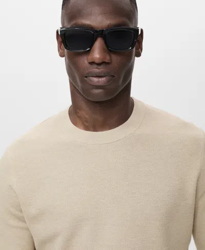 Mango Men's Microstructure Cotton Knitted Sweater In Yellow