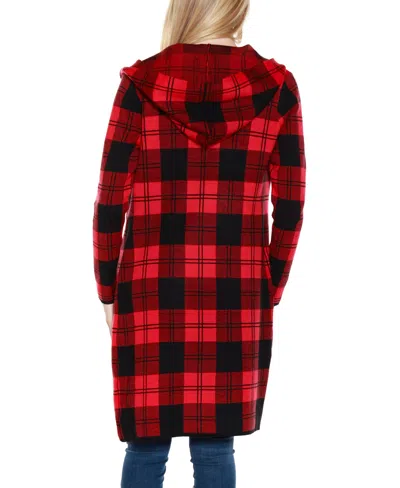 Belldini Women's Hooded Checkered Plaid Coatigan Sweater In Red