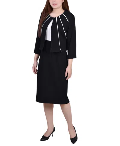 Ny Collection Petites Womens Textred Colorblock Two Piece Dress In Black