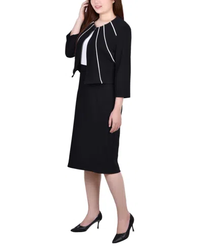 Ny Collection Petites Womens Textred Colorblock Two Piece Dress In Black