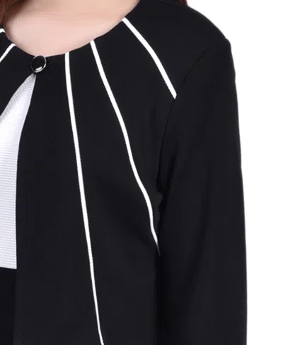 Ny Collection Petites Womens Textred Colorblock Two Piece Dress In Black